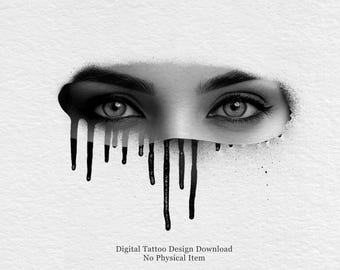 Abstract ogen tattoo-ontwerp | Portret van druipende inkt | Minimale Blackwork-gezichttattoo | Digitale download