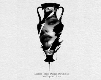 Grieks vaastattooontwerp – abstract vrouwengezicht, mythologische kunst (digitale download)