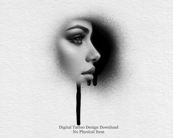 Abstract tattoo-ontwerp zijprofiel | Minimal Blackwork-portret (digitale download)