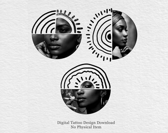 Bundel geometrische tattoo-ontwerp – abstracte gezichtslijnkunst (digitale download)