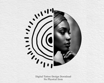 Abstract geometrisch vrouwenportret tattoo-ontwerp – minimalistische lijntekeningenstencil (digitale download)