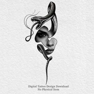 Snake Woman Face Tattoo Design – Surreal Blackwork Digital Tattoo Download
