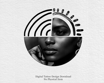 Abstracte geometrische gezichtstatoeage – digitale download – Blackwork-stencil – moderne lijnkunstafdruk