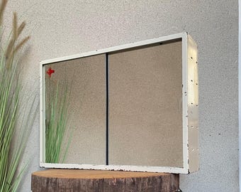 Vintage Soviet Medicine Cabinet, 1970s – Sliding Mirror Doors, Industrial Metal Wall Cabinet, Mid-Century Bathroom Storage