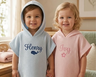 Toalla de playa personalizada con nombre, toalla de playa personalizada para niños pequeños, toalla de baño para niños, toalla para vacaciones de verano, regalo para baby shower, toalla de gofre, regalo para bebé