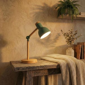 Mint Green Scandinavian Desk Lamp Adjustable Wood Table Light Nordic Home Office & Bedside Decor