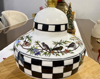 Jarrón cúbico de cerámica pintado a mano con tapa, arte moderno de azulejos turcos de Iznik, decoración del hogar hecha a mano