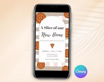 Pizza Housewarming Invitation, New Home Party Invite, Pizza Theme Party Invite, Housewarming Party Invite, Editable Canva Template