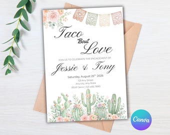 Taco Bout Love Invitation, Fiesta Bridal Shower Invite, Engagement Party Invitation, Mexican Theme Party, Editable Canva Template