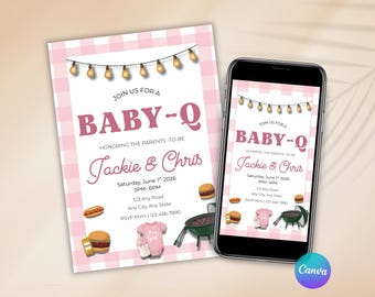 BBQ Girl Baby Shower Invitation, BBQ Baby Shower Invitation, Pink BabyQ Cookout Baby Shower, Summer Baby Shower, Editable Canva Template