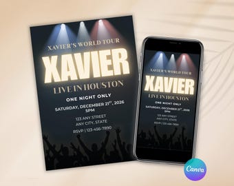 Concert Birthday Invitation, Live in Your City Party Invite, Tour Poster Theme Party, Girls Night Invite, Editable Canva Template