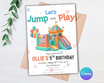 Bounce House Birthday Invitation, Kids Bounce House Party Invite, Jump Party Invitation, Kids Birthday Invite, Editable Canva Template
