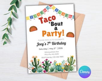 Taco Bout a Party Invitation, Taco Birthday Invite. Fiesta Birthday Invitation, Mexican Party Invite, Taco Social Event Celebration