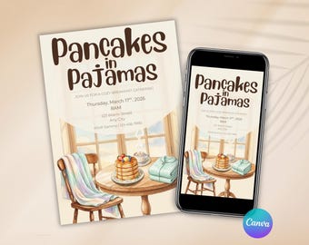 Pancakes and Pajamas Invitation, Sleepover Birthday Invitation, Birthday Brunch Invitation, Fun Social Party Invite, Pajama Party Invite