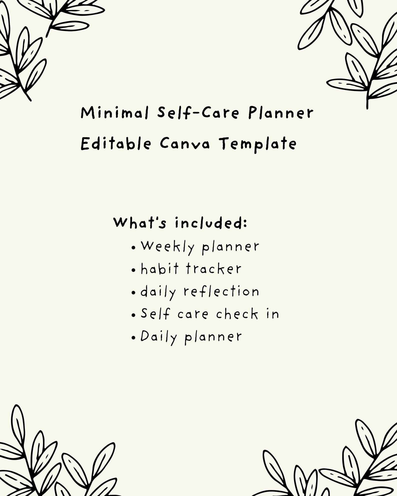 Editable Self Care Planner Canva Template | Minimal Wellness ...