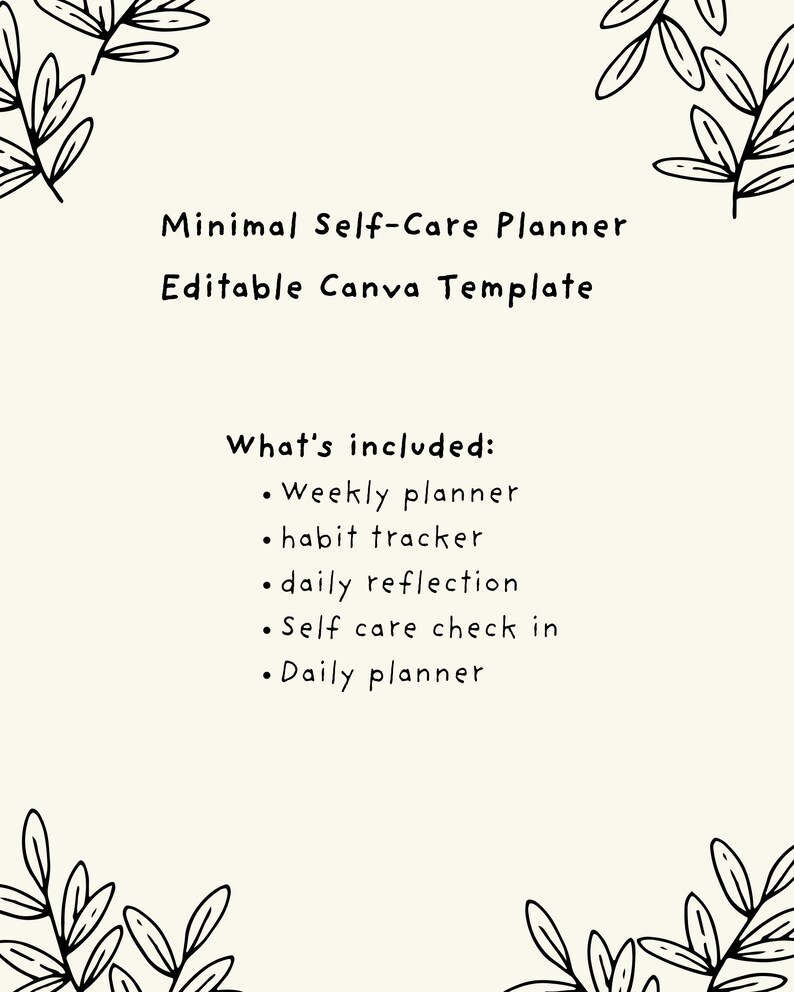 Editable Self Care Planner Canva Template | Minimal Wellness ...