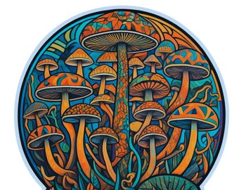 Psychedelic Mushroom Sticker: Sacred Geometry Die-Cut, Waterproof