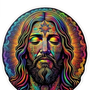 Psychedelic Jesus Sacred Geometry Portrait Die-Cut High Quality  Waterproof Sticker