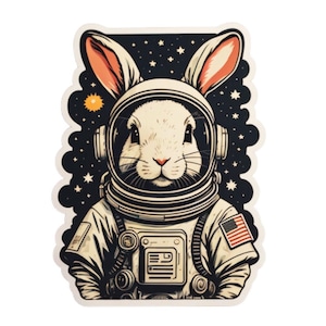 Space Bunny Astronaut Portrait Sticker - Waterproof Die-Cut