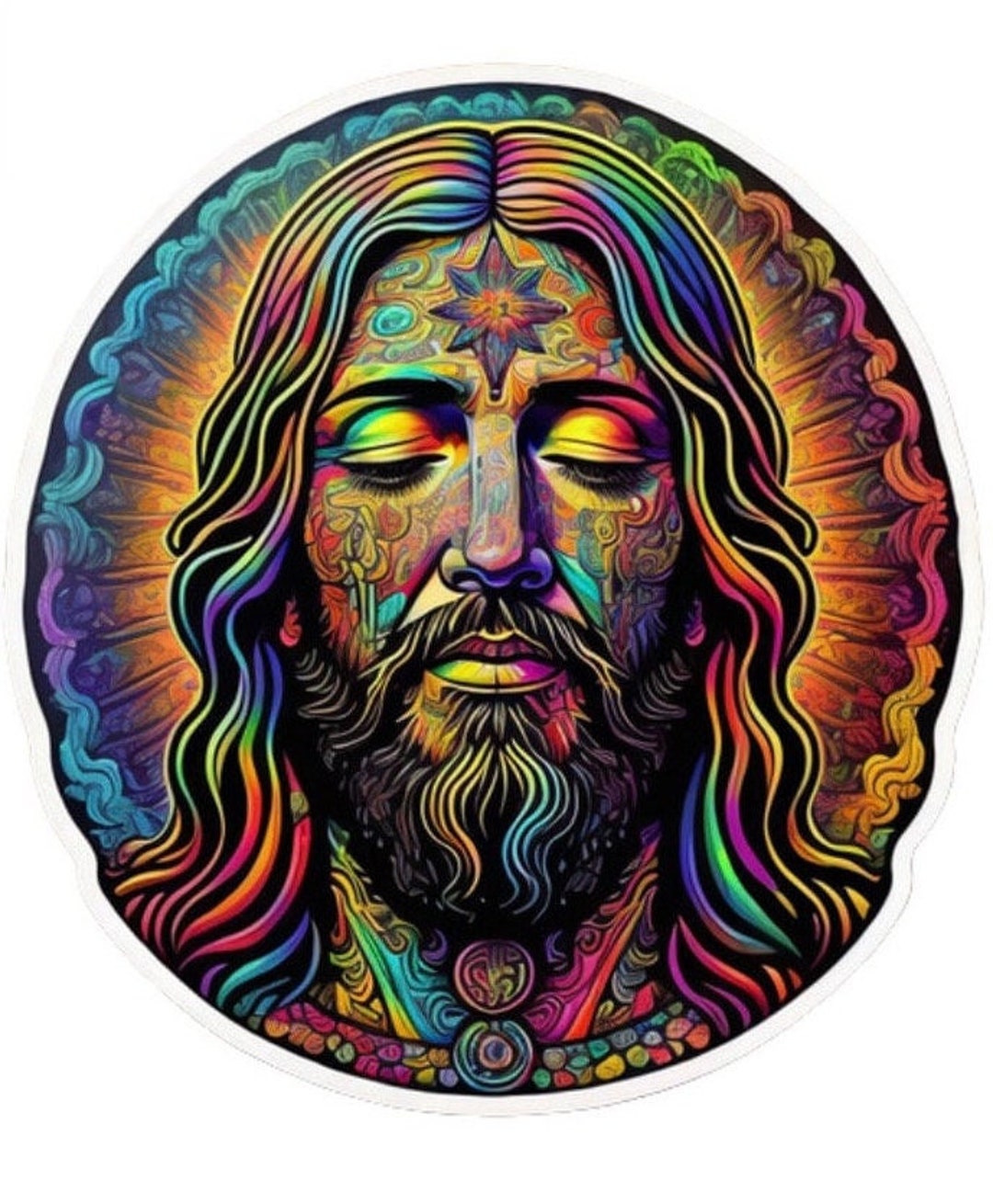 Psychedelic Jesus Portrait Sticker Etsy