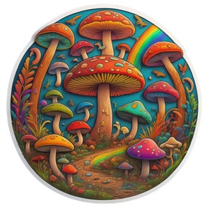 Psychedelic Rainbow Mushrooms Fungi Sacred Geometry Die-Cut High Quality  Waterproof Sticker