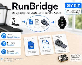 RunBridge: Zestaw do samodzielnego podłączenia bieżni Bluetooth do zegarka Garmin (wersja cyfrowa, oprogramowanie układowe i instrukcja)