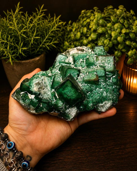 Green Fluorite Mineral Specimen | Large Cubic Fluorite Cluster | Collector Crystal Display | Raw Fluorite Matrix | Statement Crystal Decor