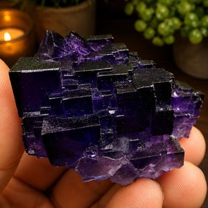 Aksu Mine Fluorite Specimen | Purple Cubic Fluorite Crystal | Collector Mineral Specimen | Gemmy Fluorite Cluster 88g imagem 12