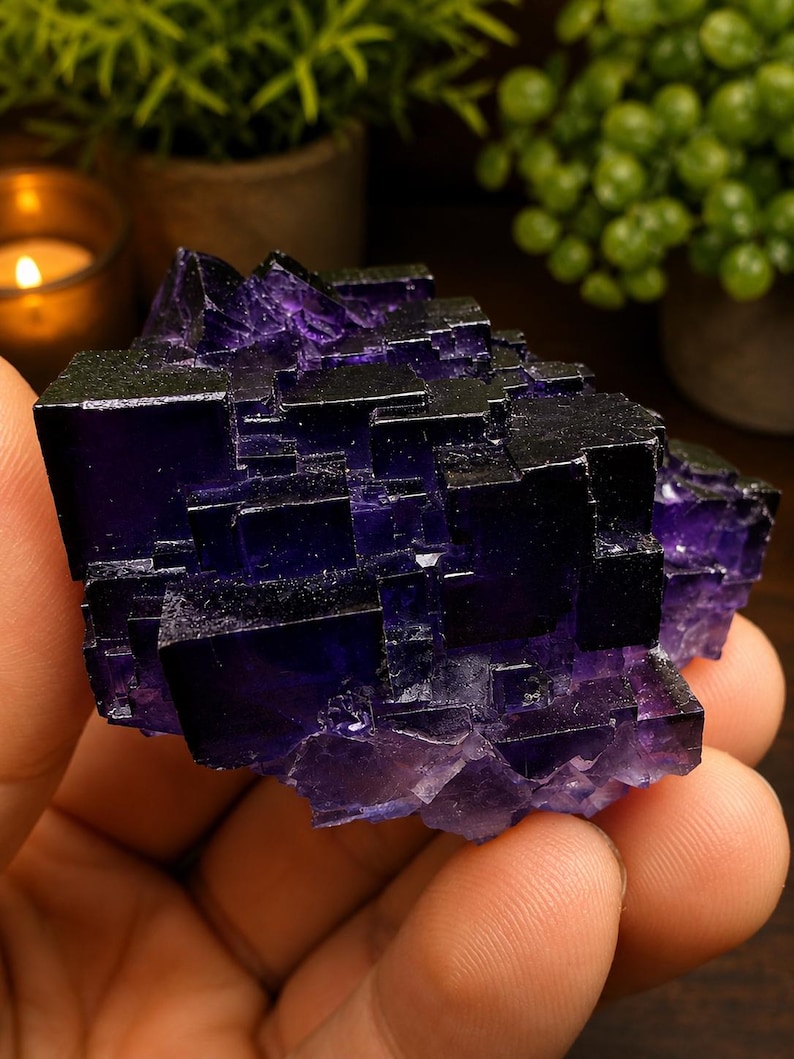 Aksu Mine Fluorite Specimen | Purple Cubic Fluorite Crystal | Collector Mineral Specimen | Gemmy Fluorite Cluster 88g imagem 12