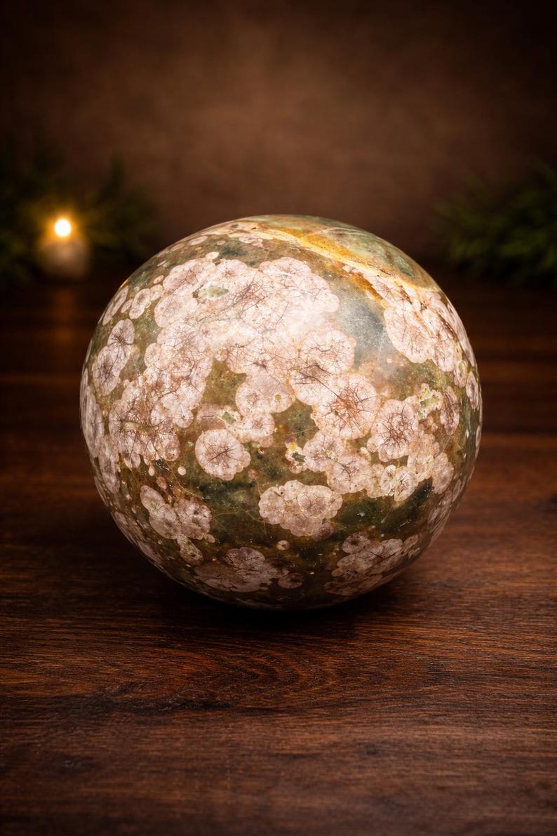 Round Pink Rhyolite Large Rhyolite Sphere Pink Flower Rhyolite Sakura Jasper Crystal Ball 2 ...