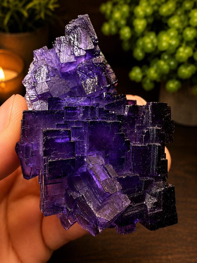 Aksu Mine Fluorite Specimen | Purple Cubic Fluorite Crystal | Collector Mineral Specimen | Gemmy Fluorite Cluster 88g imagem 2