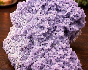 Grappe de druzy d'agate raisin lavande d'Indonésie, grand cristal audacieux, spécimen d'améthyste botryoïde scintillante, objet de collection