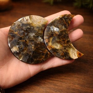Golden Mica Moon Set – Crystal Crescent Moons – Shimmering Mica Decor – Altar Decor – Spiritual Home Styling – Set of 2