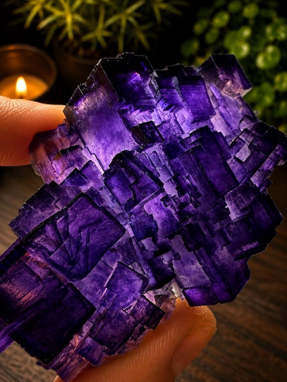 Aksu Mine Fluorite Specimen | Purple Cubic Fluorite Crystal | Collector Mineral Specimen | Gemmy Fluorite Cluster 88g