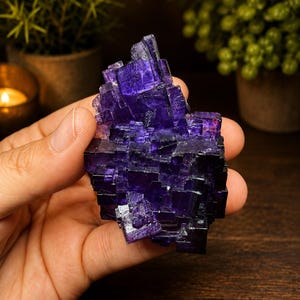Aksu Mine Fluorite Specimen | Purple Cubic Fluorite Crystal | Collector Mineral Specimen | Gemmy Fluorite Cluster 88g imagem 15
