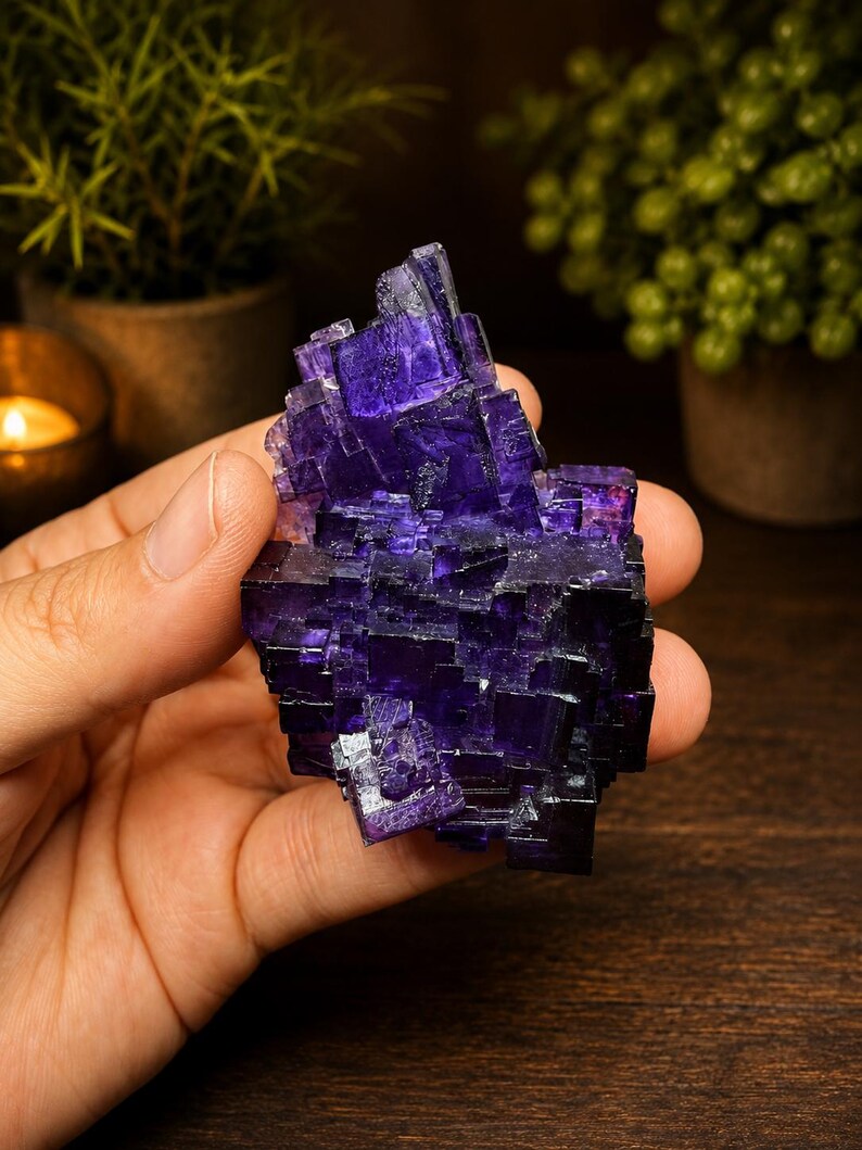 Aksu Mine Fluorite Specimen | Purple Cubic Fluorite Crystal | Collector Mineral Specimen | Gemmy Fluorite Cluster 88g imagem 15