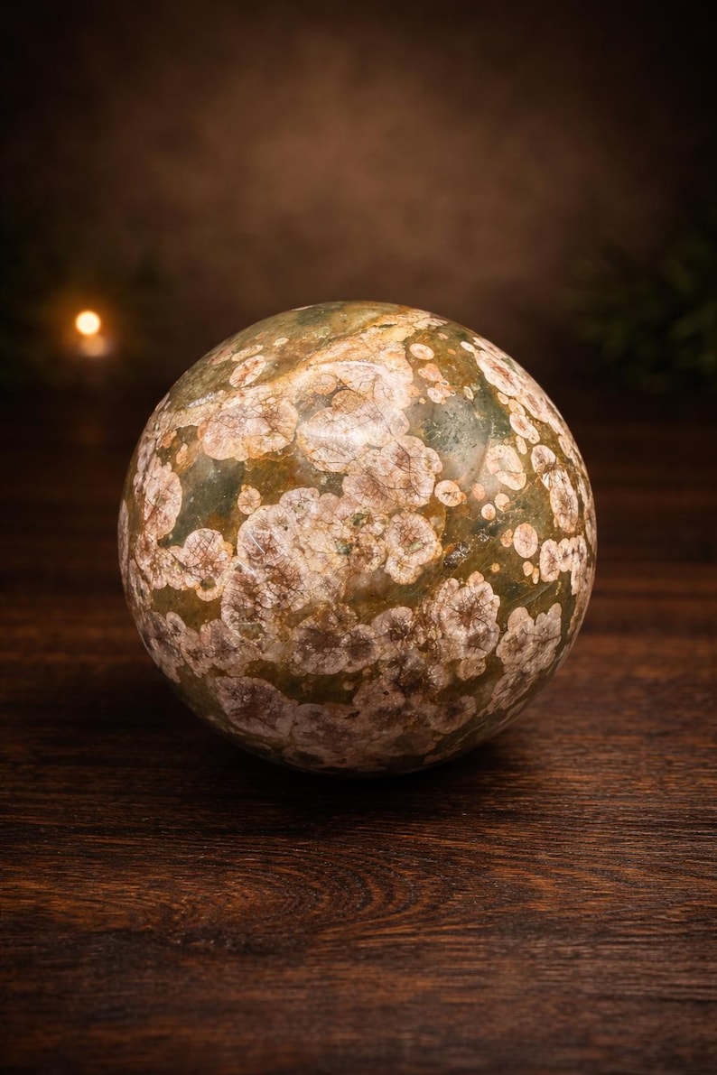 Round Pink Rhyolite Large Rhyolite Sphere Pink Flower Rhyolite Sakura Jasper Crystal Ball 2 ...