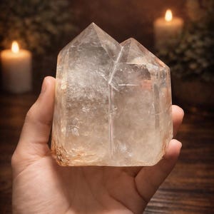 Natural three-point garden quartz freeform with scenic lodolite inclusions