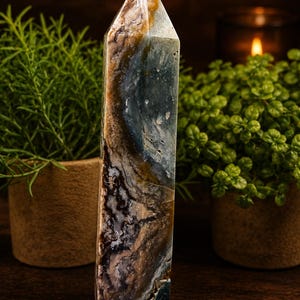 Large Ocean Jasper Tower | Ocean Jasper Crystal Point | 8 Inch Ocean Jasper Obelisk | Healing Crystal | Heart Chakra Stone | Statement Decor