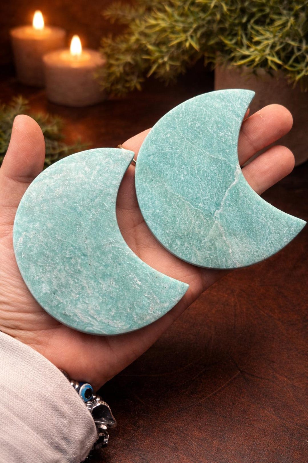 Amazonite Crescent Moon Set –crystal Moon Carvings – Blue Green ...