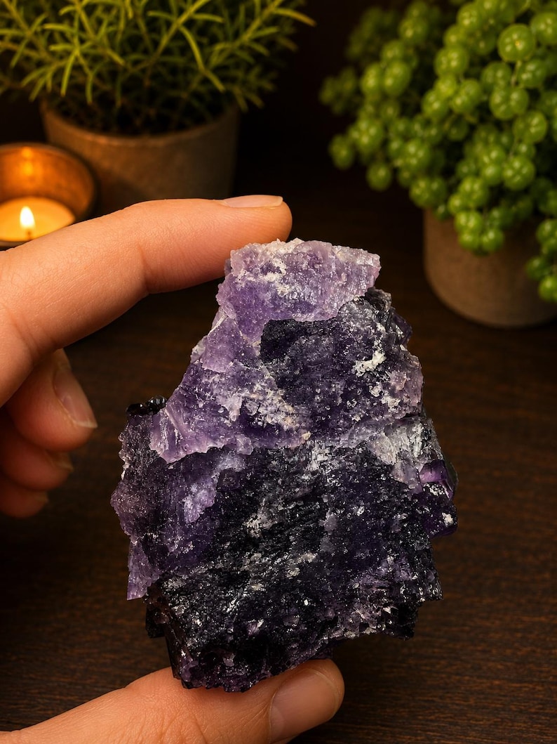Aksu Mine Fluorite Specimen | Purple Cubic Fluorite Crystal | Collector Mineral Specimen | Gemmy Fluorite Cluster 88g imagem 10