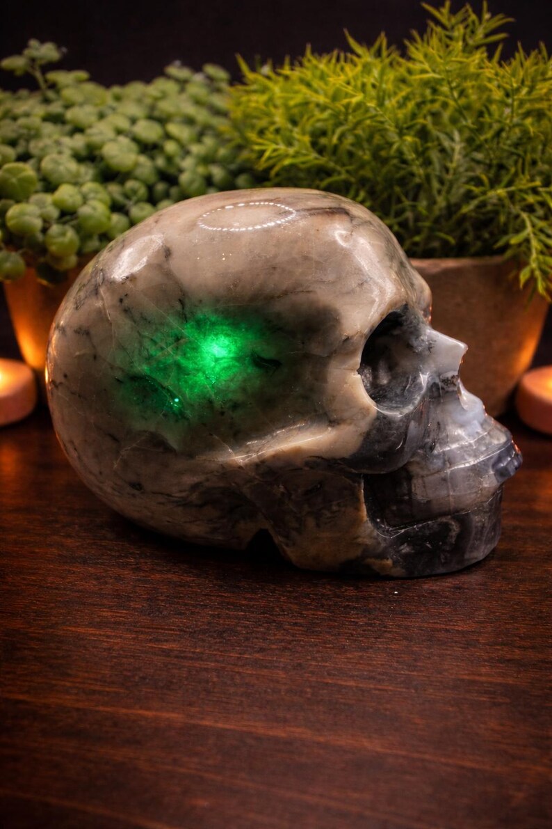 Volcano Agate Skull Carving – UV Reactive Crystal Skull, Hand Carved Agate, Statement Collector Piece, 5.75 lbs bild 13
