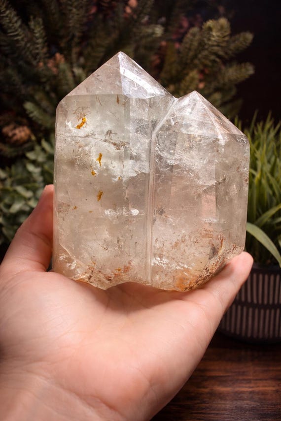 3 Point Garden Quartz Freeform | Natural Lodolite Quartz Crystal with Inclusions | Grounding Meditation Stone, Display Specimen