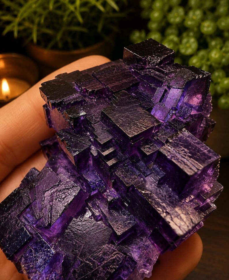 Aksu Mine Fluorite Specimen | Purple Cubic Fluorite Crystal | Collector Mineral Specimen | Gemmy Fluorite Cluster 88g imagem 6