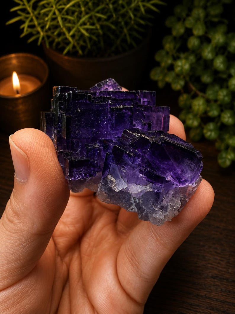 Aksu Mine Fluorite Specimen | Purple Cubic Fluorite Crystal | Collector Mineral Specimen | Gemmy Fluorite Cluster 88g imagem 4