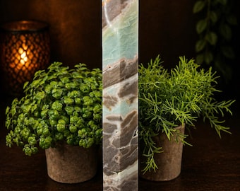 Caribbean Calcite Tower 6 Point, Large Blue Calcite & Aragonite Crystal Obelisk, Ocean Stone Decor, Grounding Meditation Crystal, 11.5” Tall
