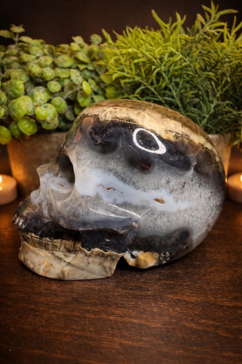 Volcano Agate Skull Carving – UV Reactive Crystal Skull, Hand Carved Agate, Statement Collector Piece, 5.75 lbs bild 4