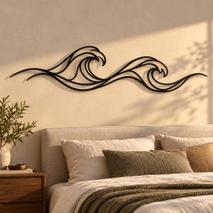 Ocean Wave Metal Wall Art, Horizontal Sea Waves Wall Sculpture, Minimalist Coastal Beach House Decor, Above Bed Living Room Wall Hanging