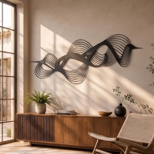 Arte murale astratta di lusso in metallo, scultura da parete moderna con linee nere, grande decorazione in metallo per soggiorno e camera da letto