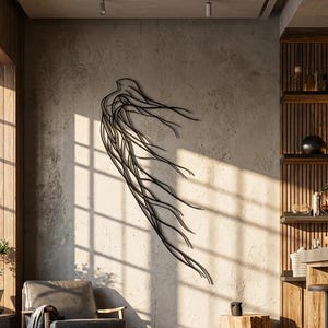 Arte murale in metallo astratto, decorazione murale con linee organiche, arte minimalista in metallo nero, scultura murale moderna per soggiorno